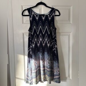 Navy Patterned Mini Shift Dress